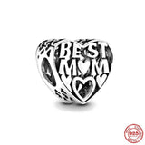 925 Silver Openwork Heart Mom Charm Bead Bracelet DIY Jewelry