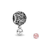 925 Silver Openwork Heart Mom Charm Bead Bracelet DIY Jewelry