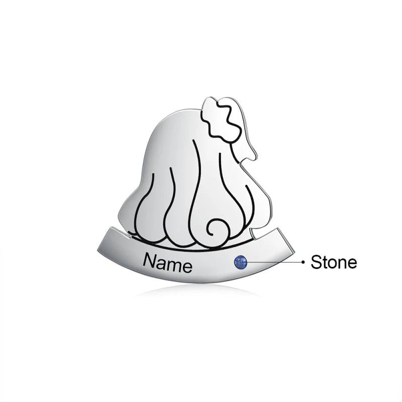 Personalized Hair Shaped Name Engraved Brooch Birthstone for Women