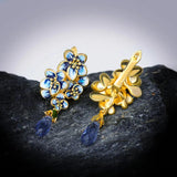 925 Silver Plated Flowers Drop Earrings Enamel