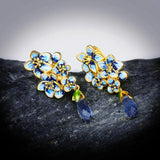 925 Silver Plated Flowers Drop Earrings Enamel