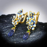 925 Silver Plated Flowers Drop Earrings Enamel