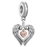 Angel Wings Daughter Heart Charm Snowglobe Bell Pendant Bead 925 Sterling Silver