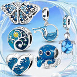 925 Silver Sea Whale CZ Charm Beads Fit Bracelet DIY