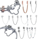 925 Silver Charm Clip Clear Pave Safety Chain Fit DIY Bracelet Pendant