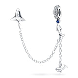 925 Silver Charm Clip Clear Pave Safety Chain Fit DIY Bracelet Pendant