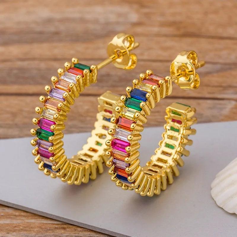 Colorful Micro Pave CZ Charm Crystal Stud Earrings