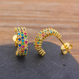 Colorful Micro Pave CZ Charm Crystal Stud Earrings