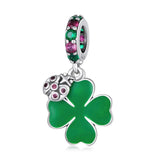 925 Silver 4-Leaf Clover Pendant Heart Charm for Bracelet DIY
