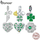 925 Silver 4-Leaf Clover Pendant Heart Charm for Bracelet DIY