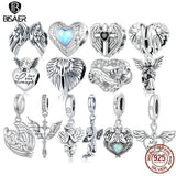925 Silver Angel God Charm Wings Beads Heart Cupid Pendant
