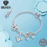 925 Silver Angel God Charm Wings Beads Heart Cupid Pendant