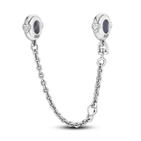 925 Silver Full Star Pink Heart Safety Chain Bracelet Charm DIY Jewelry