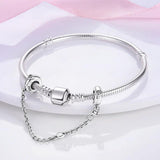 925 Silver Full Star Pink Heart Safety Chain Bracelet Charm DIY Jewelry