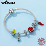 925 Sterling Silver Cat Feather Round Charm Bracelet Beads