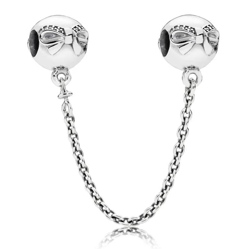 925 Silver Charm Family Heart Safety Chain for Bracelet DIY