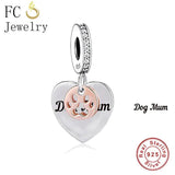 925 Sterling Silver Rose Paw Heart Dog Mum Charm Bead