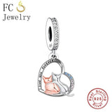 925 Sterling Silver Rose Paw Heart Dog Mum Charm Bead