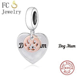 925 Sterling Silver Rose Paw Heart Dog Mum Charm Bead