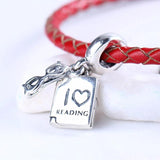 Reading With Glasses Pendant Beads 925 Sterling Silver Charm Bracelet