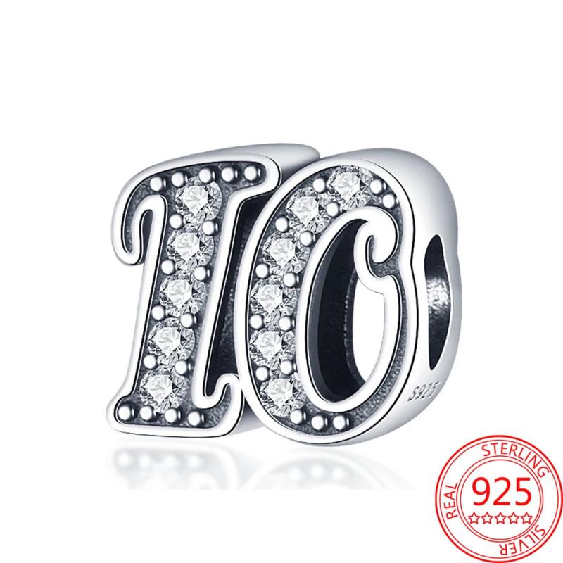 925 Silver CZ 13 Number Charm Fits Bracelets DIY Jewelry