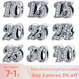 925 Silver CZ 13 Number Charm Fits Bracelets DIY Jewelry