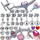 925 Silver CZ 13 Number Charm Fits Bracelets DIY Jewelry