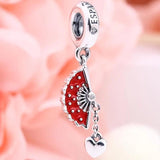 Red Enamel Spain Fan Heart Pendant Beads for 925 Sterling Silver Charm Bracelet