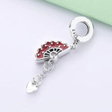 Red Enamel Spain Fan Heart Pendant Beads for 925 Sterling Silver Charm Bracelet