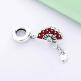 Red Enamel Spain Fan Heart Pendant Beads for 925 Sterling Silver Charm Bracelet