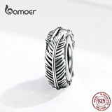 Bohemia Feather Spacer Stopper 925 Silver Vintage Beads SCC1236