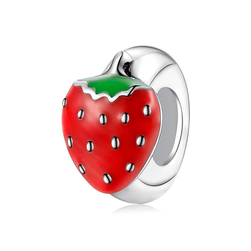 Sterling Silver Cartoon Doll Bear Strawberry Spacer Charm Bead