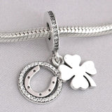Four-leaf Clover & Horseshoe Lucky Pendant Bead 925 Sterling Silver Charm