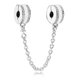 925 Silver Charm Bowknot Family Heart Safety Chain Bead for Bracelet