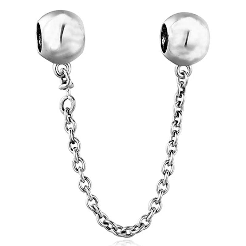 Two-tone Logo Ball Lock Safety Chain Charm for 925 Silver Bracelet