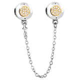 Two-tone Logo Ball Lock Safety Chain Charm for 925 Silver Bracelet