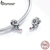 925 Sterling Silver Heart Pendant Flower Charm Bracelet Beads Women Jewelry
