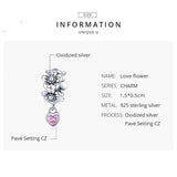 925 Sterling Silver Heart Pendant Flower Charm Bracelet Beads Women Jewelry
