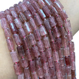 Natural Strawberry Quartz Faceted Cylinder Gemstone Beads for Jewelry Making