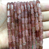 Natural Strawberry Quartz Faceted Cylinder Gemstone Beads for Jewelry Making