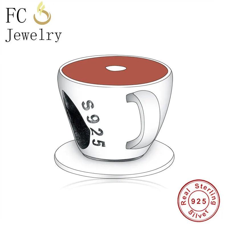 925 Silver Enamel Cofffee Cup Bead Charm Bracelet For Women