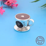 925 Silver Enamel Cofffee Cup Bead Charm Bracelet For Women
