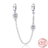 925 Silver Zircon Charm Safety Chain Bead Bracelet DIY Jewelry Gift