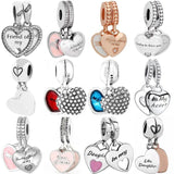 Mother & Daughter Son Heart Pendant Travel Charm 925 Sterling Silver