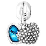Mother & Daughter Son Heart Pendant Travel Charm 925 Sterling Silver