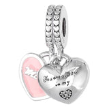 Mother & Daughter Son Heart Pendant Travel Charm 925 Sterling Silver