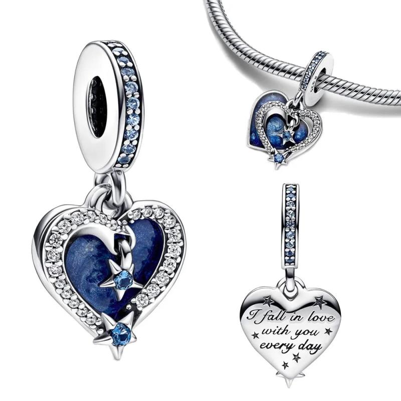925 Silver Shooting Star Heart Charm Bead for Bracelet, Fine Jewelry Gift