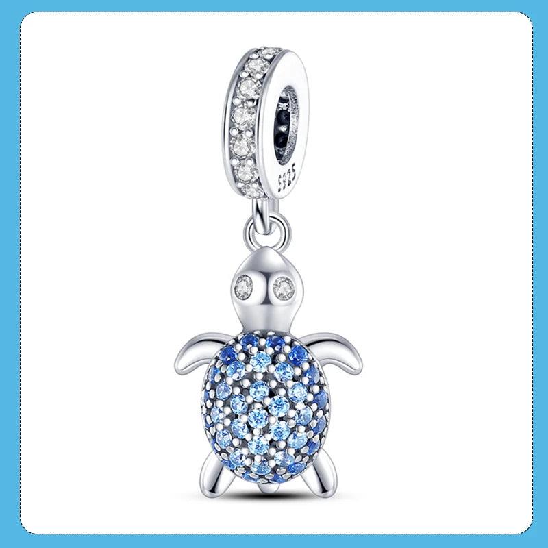 925 Silver CZ Sea Turtle Charm Pendant for Bracelet DIY Jewelry