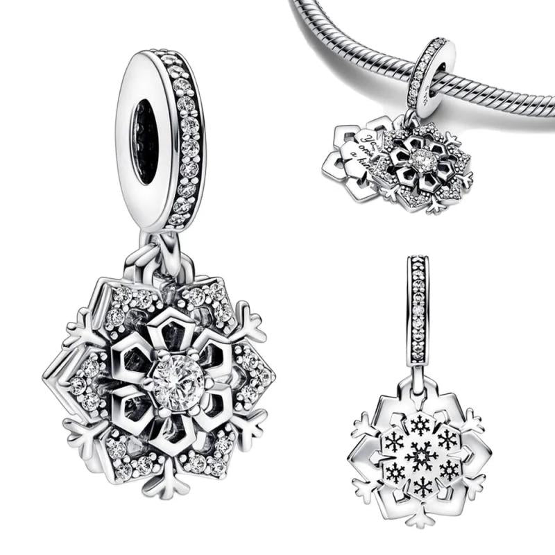 925 Silver Snowflake Charm for Bracelets, Sparkling DIY Pendant Bead
