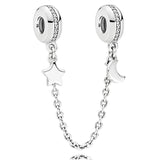 Moon & Star Butterfly Safety Chain Charm Bead Fits European Bracelet